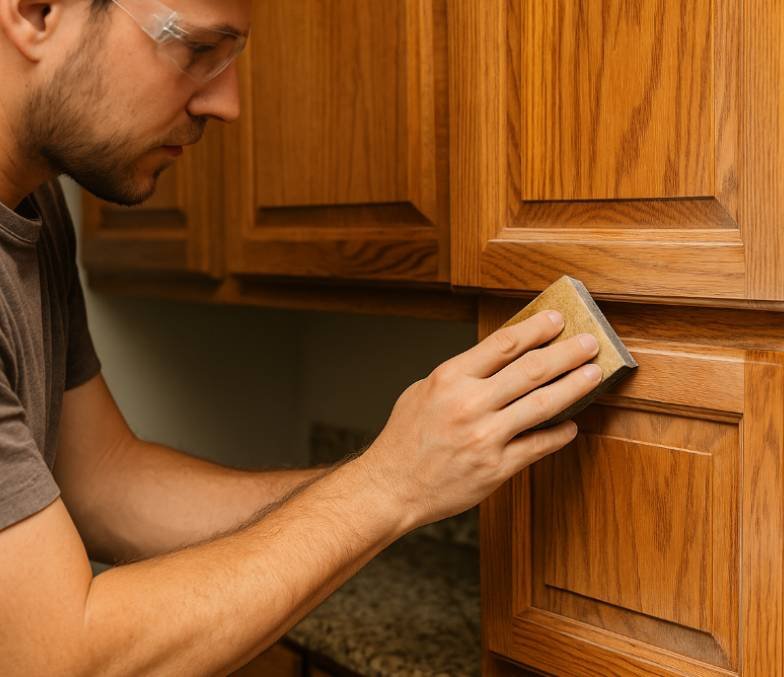 Cabinet refinishing restores your existing cabinets by sanding, staining, or applying a new finish to refresh their appearance without replacing any components.